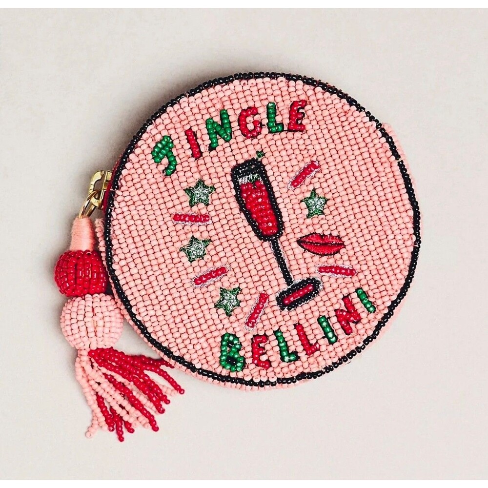 ANTHROPOLOGIE New‎ Zip Nephthys Pouch Beaded Round Coin Purse Jingle Bellini